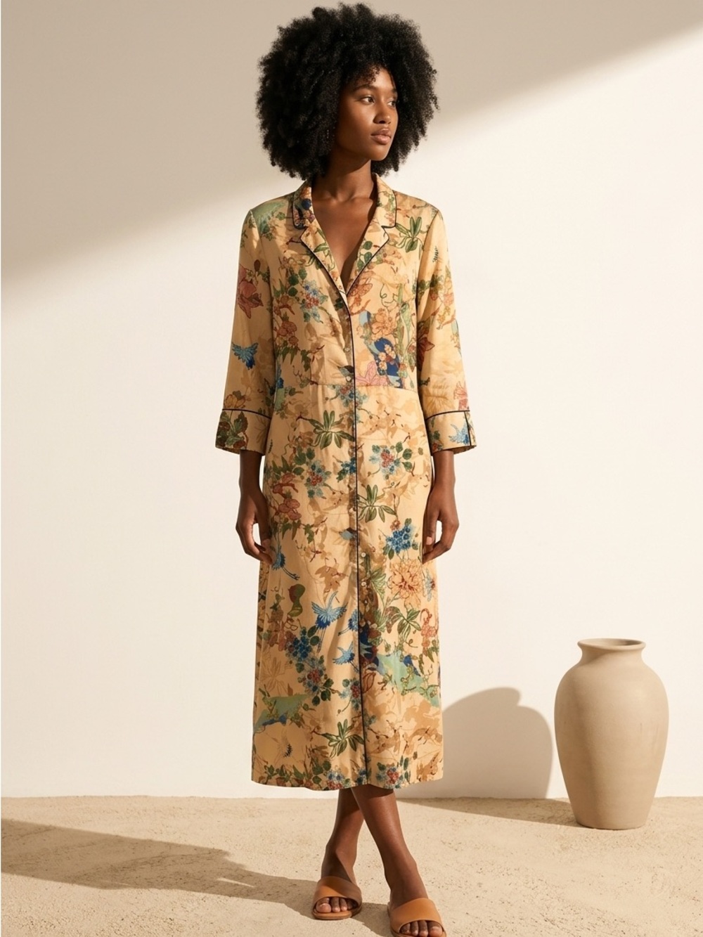 #121 Zara Floral Satin Long Dress/Robe in Peachy background - Picture 7 of 7